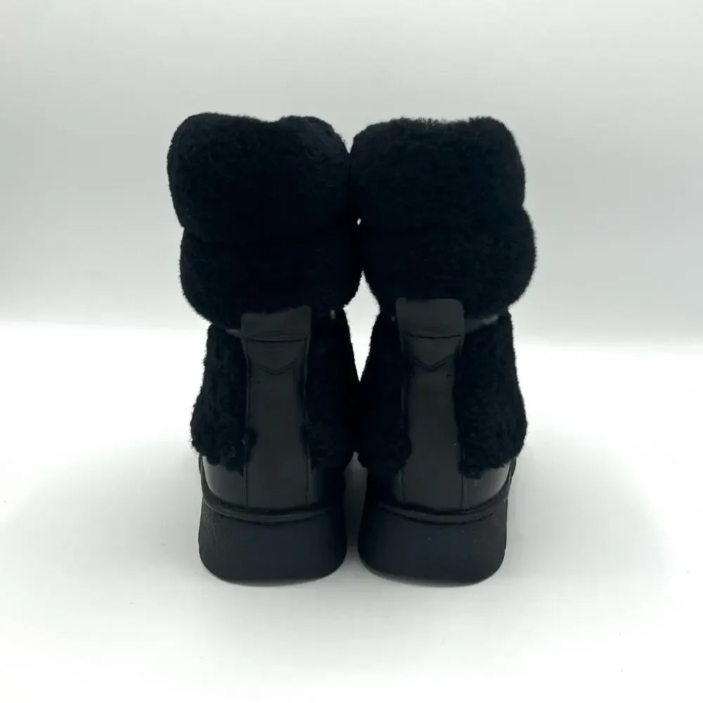 Marc Fisher Kamryn Black Genuine Shearling Platform Booties Size 6 Après Ski